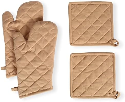 Native Fab 4-Piece Cotton Oven Mitts and Pot Holders Set - Beige
