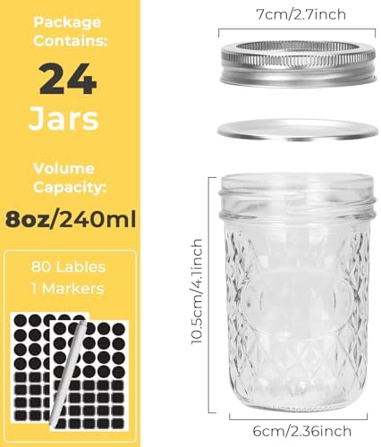 CycleMore Mason Jars 8 oz 24 Pack Canning Set