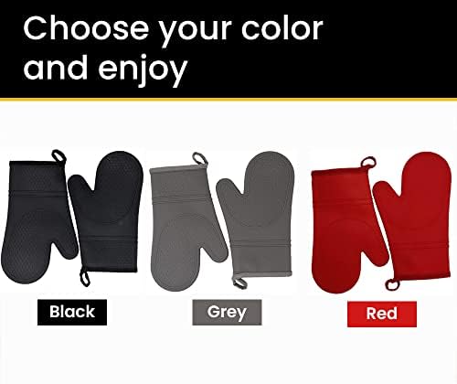 Black Heat Resistant Silicone Oven Mitts Pair of 2
