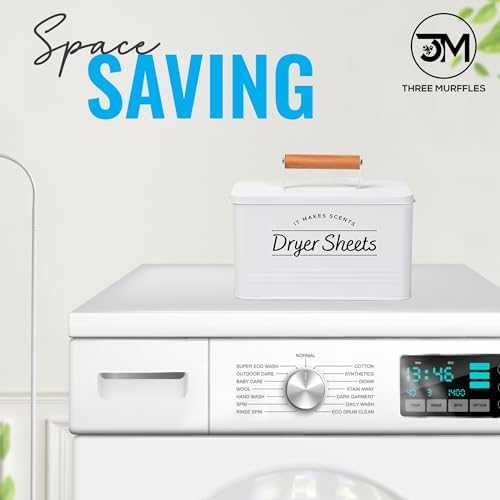 Three Murffles Dryer Sheet Holder - Sturdy White Dispenser
