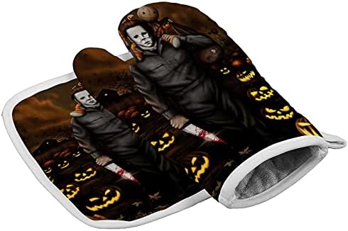 Halloween Michael Myers Oven Mitts Soft Cotton Heat Resistant Gloves for Kitchen