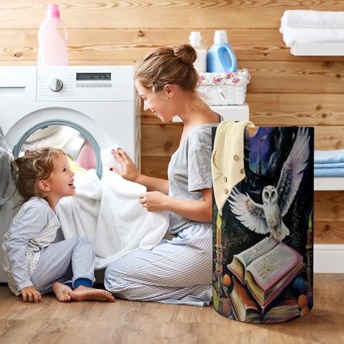 Owl Flying Over Magic Book Large Laundry Hamper