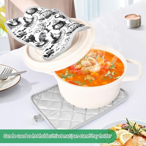 Custom Halloween Cat and Pumpkin Oven Mitts - Heat-Resistant Potholders - Set of 2
