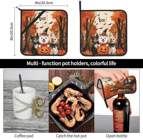 2Pcs Ghost Dogs Halloween Decor Pot Holders for Kitchen