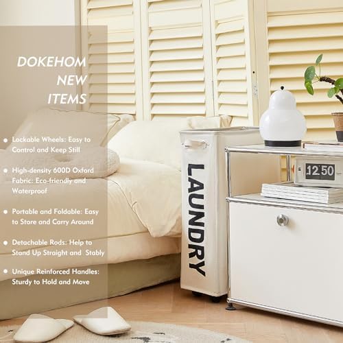 Collapsible Durable Easy to Use 25-Inch Slim Laundry Basket on Wheels