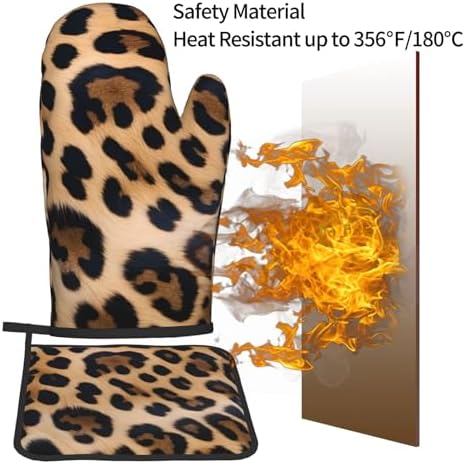 Quopvn Rough Leopard Print Oven Mitts and Pot Holders 2pcs Set
