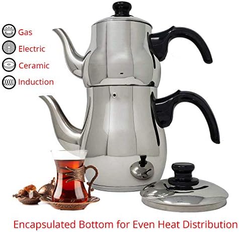 LavoHome Turkish Samovar Style Stainless Steel Double Handle Kettle