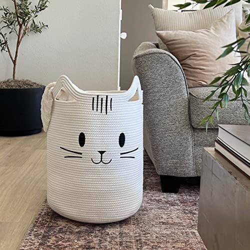 Cute Cat Basket White INDRESSME Tall Laundry Basket for Kids Cats