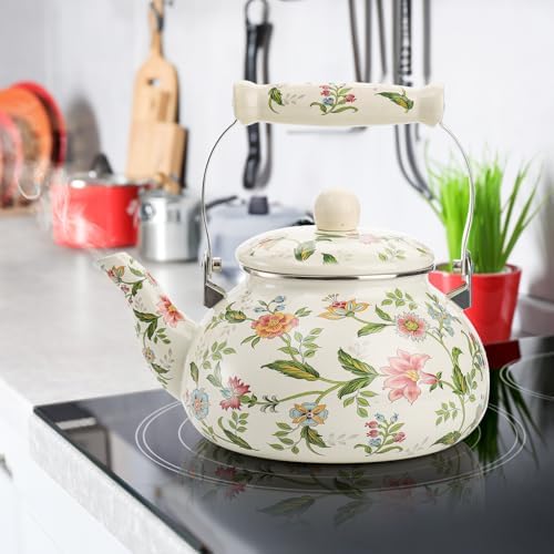 Vivid Enamel Tea Kettle with Porcelain Handle Elegantly Designed