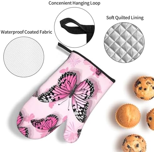 Oven Mitts Set with Butterfly Pattern Heat Resistant and Durable