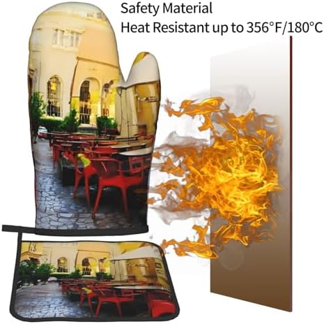 Italian Old Street Elegance Non-Slip Oven Mitt Set