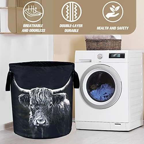 Highland Cow Laundry Basket Foldable Animal Storage Bag for BathroomLaundryBedroom Use