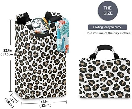Stylish Large Laundry Hamper Basket with Gray Leopard Print and Handles