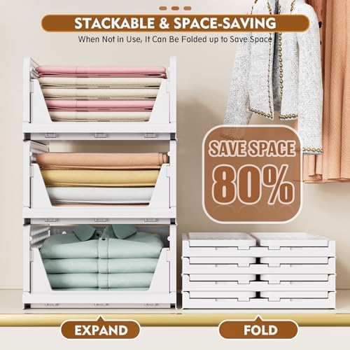 SNSLXH 5-Piece Stackable Closet Organizer Box Wardrobe Storage Solution White