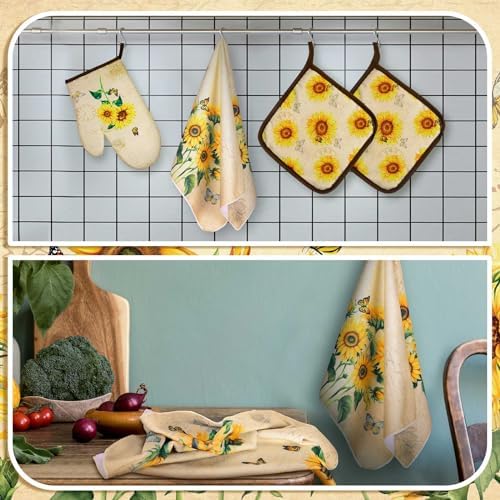 Bencailor 7 Pcs Kitchen Towels Set with Oven Mitt and Apron