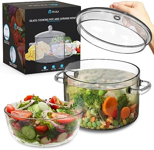 FILULA Glass Pot with Bowl - Durable Elegant for Cooking Serving