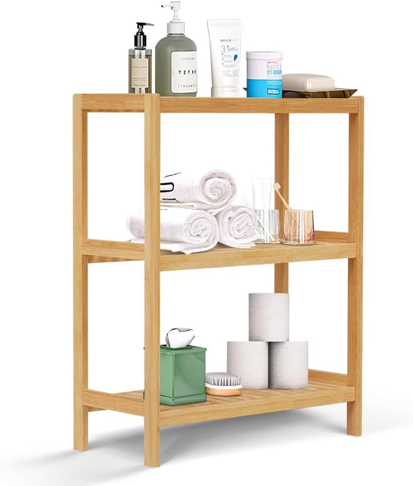 HLXZN 3-Tier Bamboo Freestanding Shelf Unit