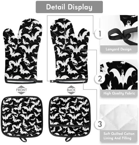 Halloween Spooky Scary Bats Oven Mitts and Pot Holders Set of 2
