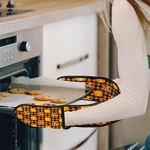 CFPolar Halloween pumpkin plaid Double Oven Mitts