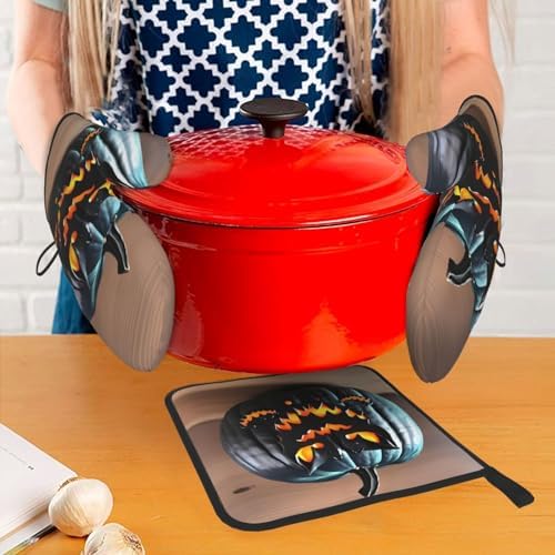 Halloween Bat Pumpkin Oven Mitts Pot Holders Set