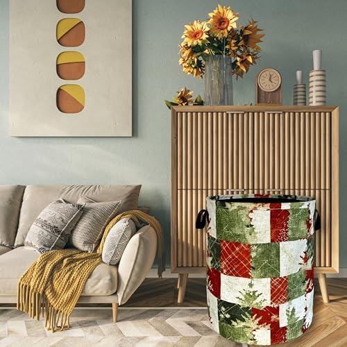 Christmas Laundry Basket with Tree Print Foldable Oxford Tote Bag