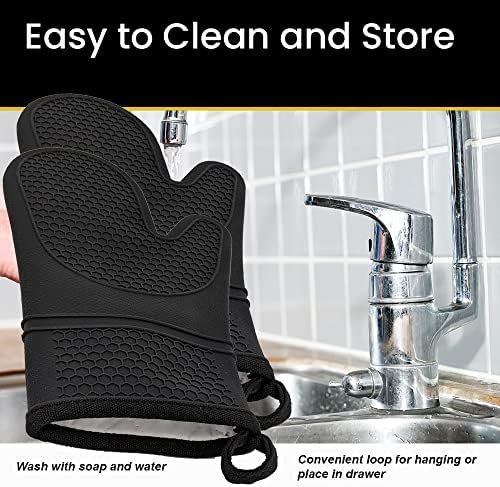 Black Heat Resistant Silicone Oven Mitts Pair of 2
