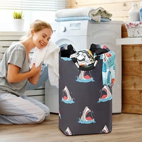 Susiyo Foldable Laundry Basket with Handles and Unique Shark Pattern