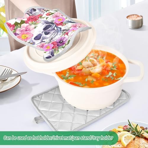 Summer Halloween 2-Piece Potholders Floral Skull Heat-Resistant Kitchen mitts