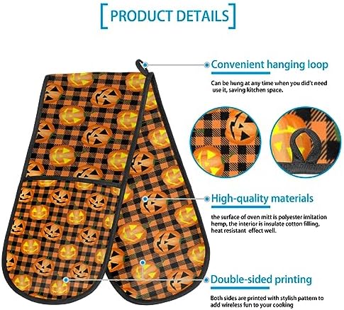 CFPolar Halloween pumpkin plaid Double Oven Mitts