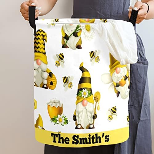 Personalized Honey Bee Gnomes Waterproof Foldable Laundry Basket Bag with Handle