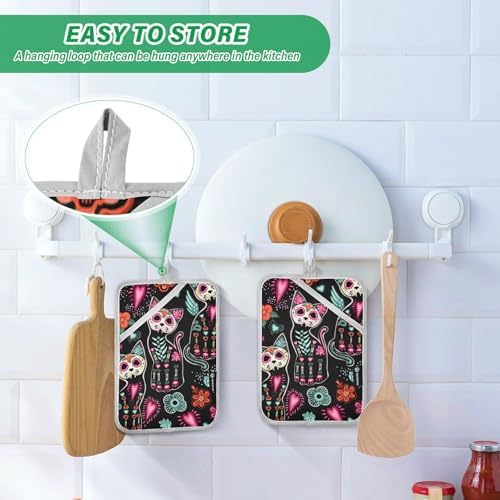 Frighteningly Perfect 2-Piece Skull Cat Halloween Pot Holder Set