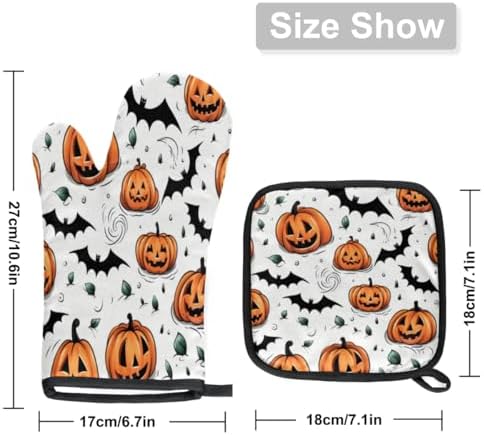 Aglebo Halloween Set Durable Heat-Resistant Oven Mitts Pot Holders