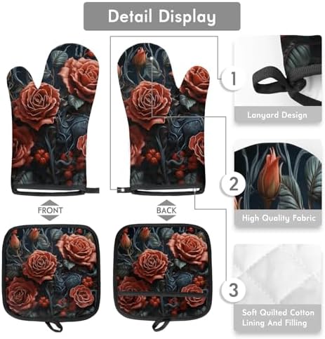 Halloween Red Rose Oven Mitt Set
