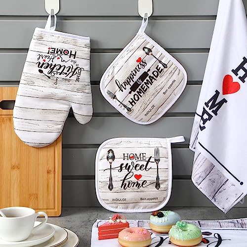 Rtteri 5 Pcs Farmhouse Dish Towels Oven Mitts Set