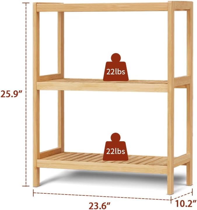 HLXZN 3-Tier Bamboo Freestanding Shelf Unit