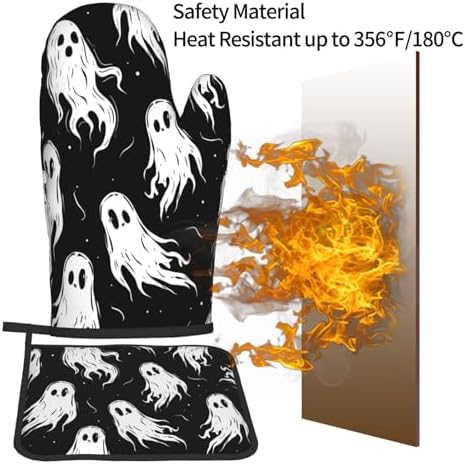 Halloween Ghost Oven Mitt Set Heat-Resistant Potholders for Baking Cooking