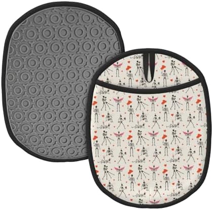 Buewutiry Halloween Love Skull Oven Mitts with Pocket and Hanging Loop