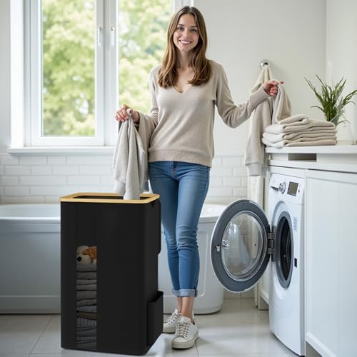 SpaceTrove Large Laundry Basket with Lid 100L Capacity