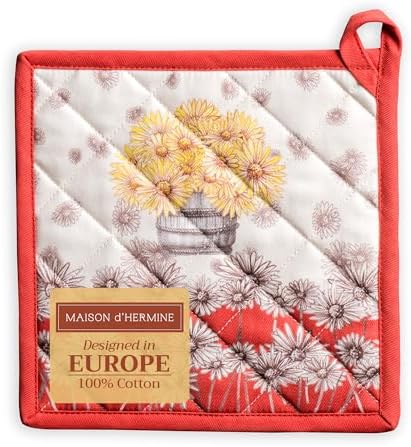 8x8 Heat-Resistant Cotton Potholder with Loop for Kitchen Use
