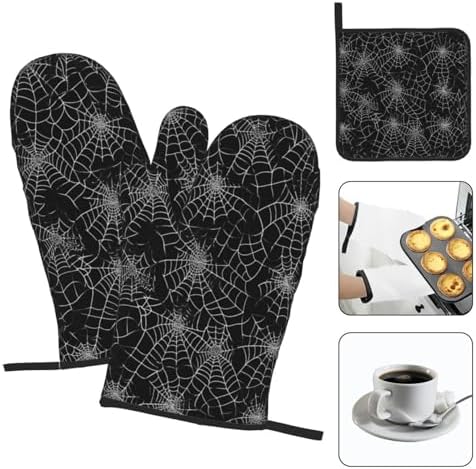Halloween Spiders Oven Mitts Pot Pads Heat-Resistant Cooking Gloves