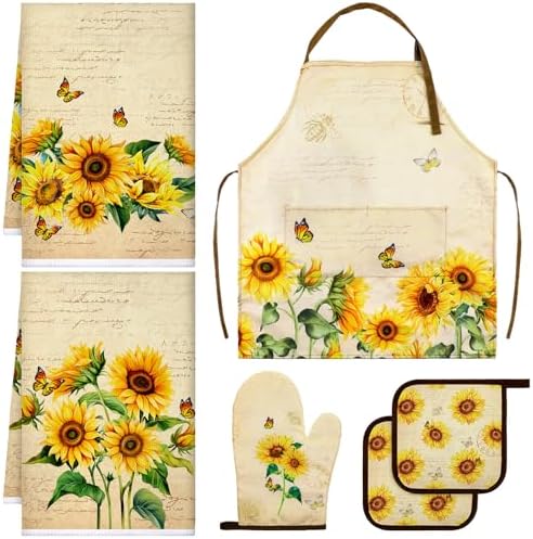 Bencailor 7 Pcs Kitchen Towels Set with Oven Mitt and Apron