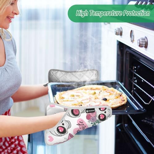 2Pcs Cute Skull Flower Pot Holder Set Non-Slip Oven Mitts with Pockets
