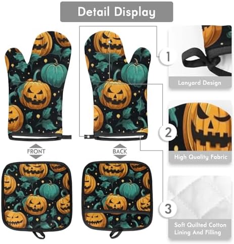 Cute Halloween Pumpkin Oven Mitt Set