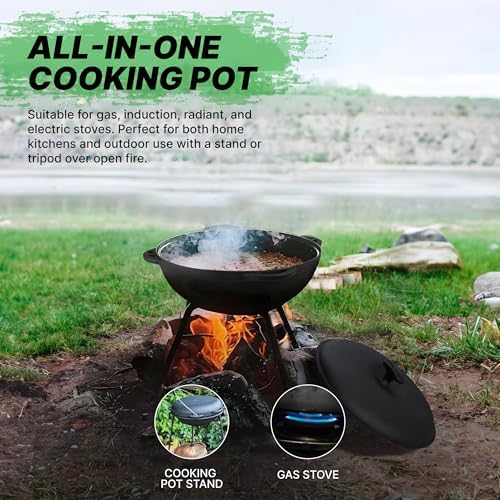 Oven-Like Cast Iron Kazan Pot Double Handle Robust Outdoor Cooking Pan