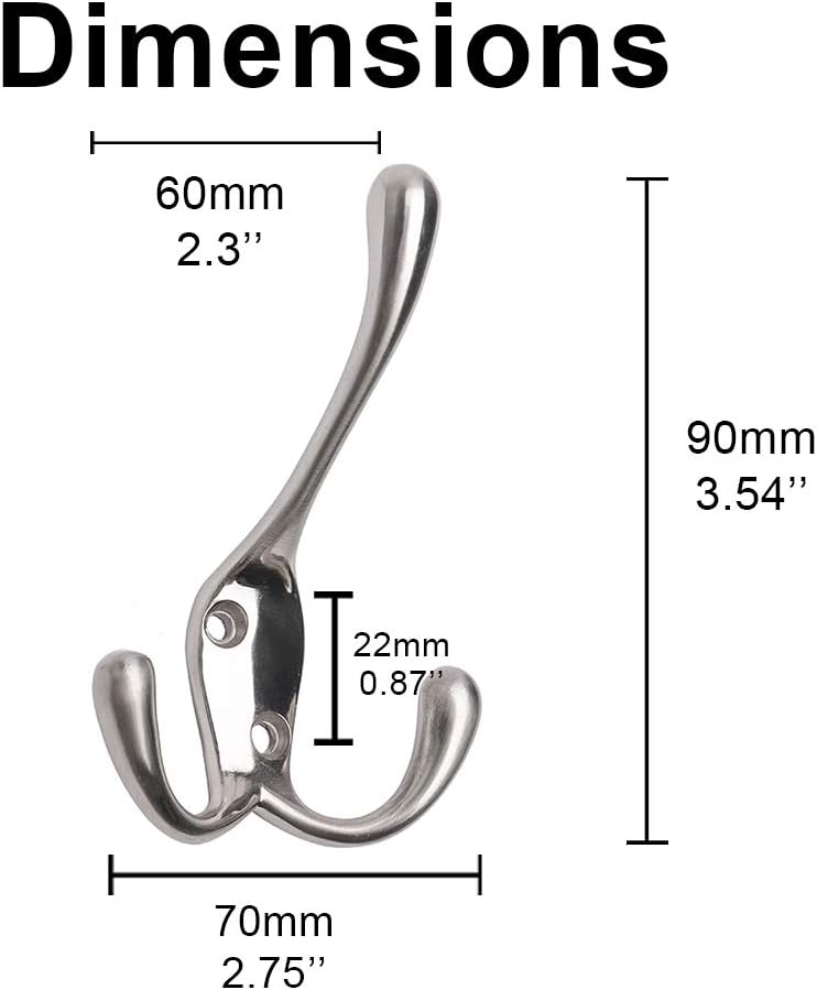 Durable 5-Pack Coat Hat Hooks with Flared Prongs