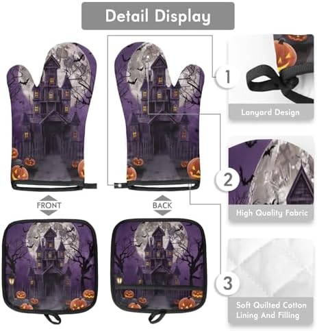 Compact Halloween Oven Mitts and Pot Holder Set