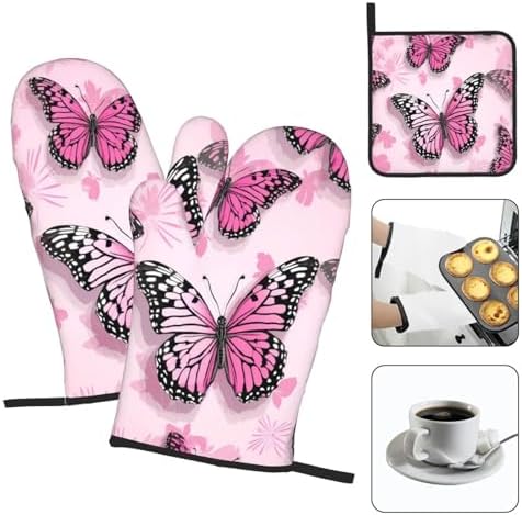 Oven Mitts Set with Butterfly Pattern Heat Resistant and Durable