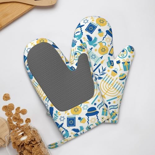 Happy Hanukkah Durable Oven Gloves Heat-Resistant Silicone Mitts for Baking