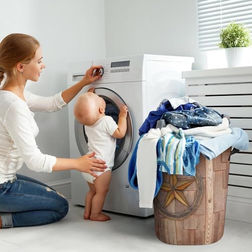 Star on Wood Wall Laundry Hamper Collapsible Storage Basket Home Kitchen Organization
