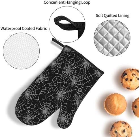 Halloween Spiders Oven Mitts Pot Pads Heat-Resistant Cooking Gloves